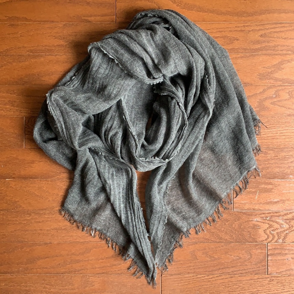 Lanciani Micromodal Wool Blend Pinstripe Large Grey Scarf with Fringe Lagenlook